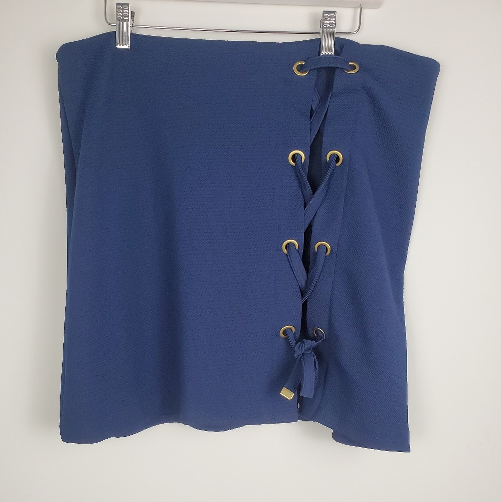 Kensie Navy Blue Crinkle Textured Lace Up Skirt Size XL